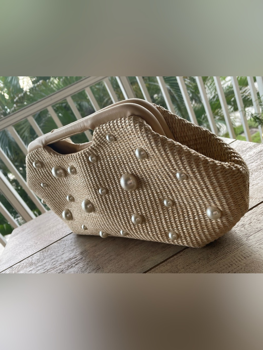 Urban Outfitters Pearl-Embellished Beige Straw Clutch - Picture 11 of 12